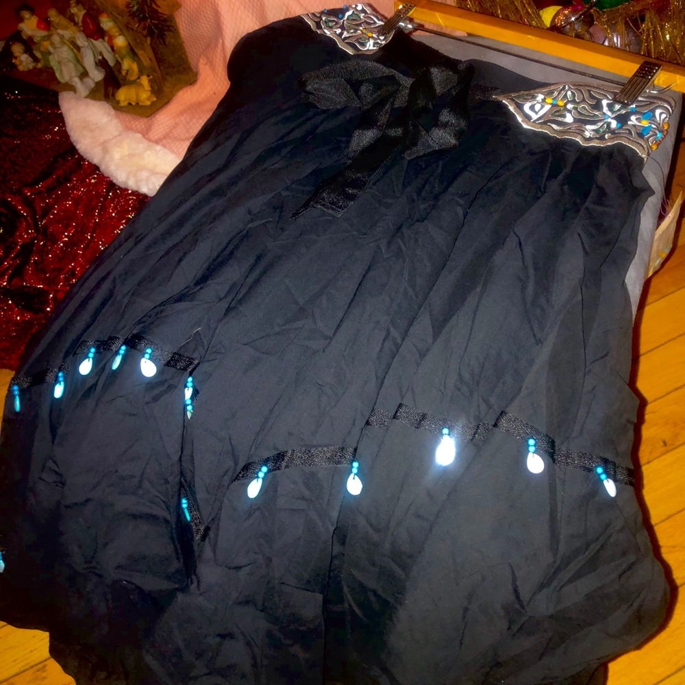 Black new Lapis embellished peasant skirt.